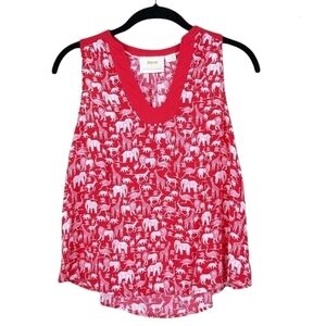 Maeve Anthropologie Melange Red Animal Print V-Neck  Sleeveless Tank Top